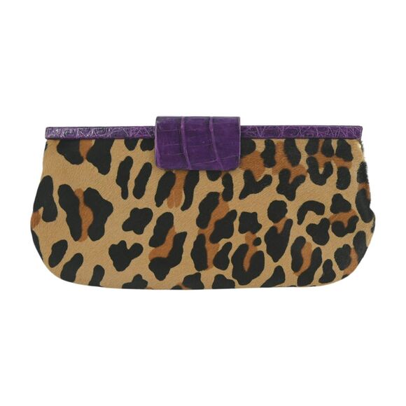 NANCY GONZALEZ Leopard Pony Hair Clutch